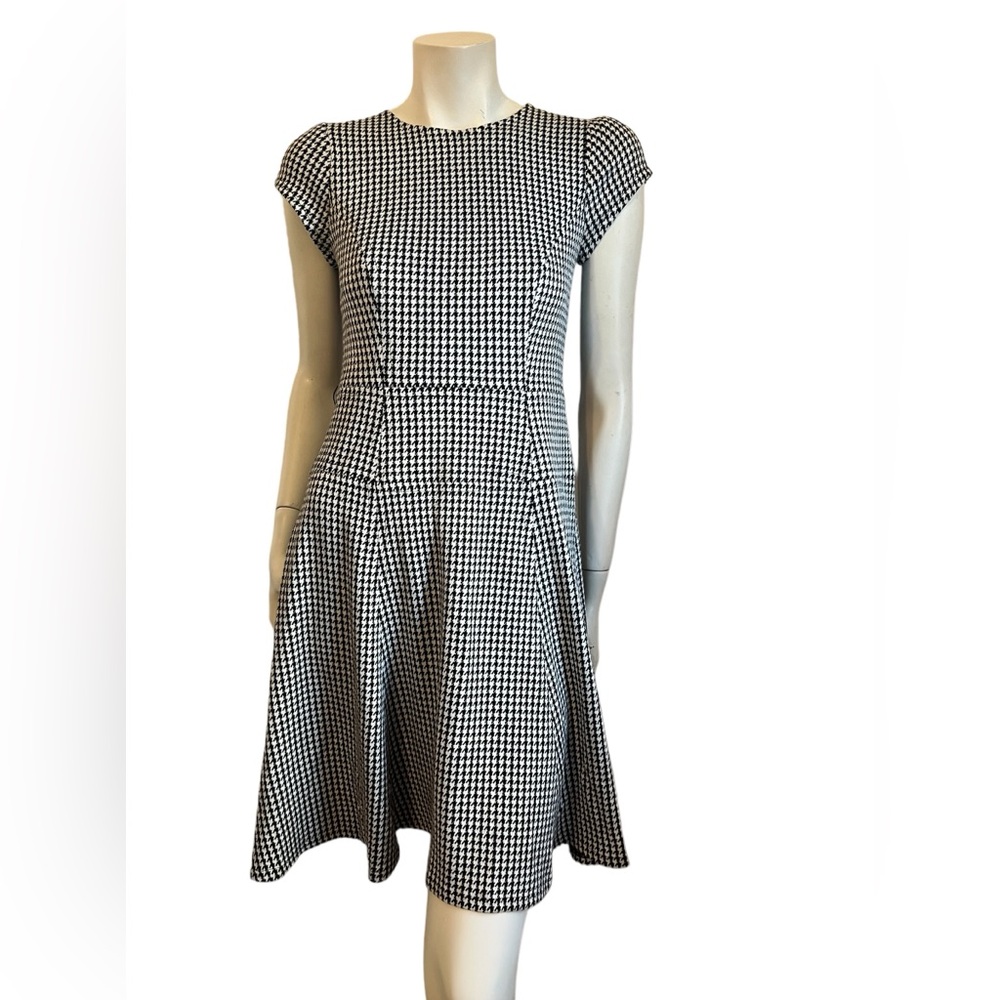 Nanette Lepore Houndstooth Fit & Flare 3/4 Sleeve Midi  Dress Size 2